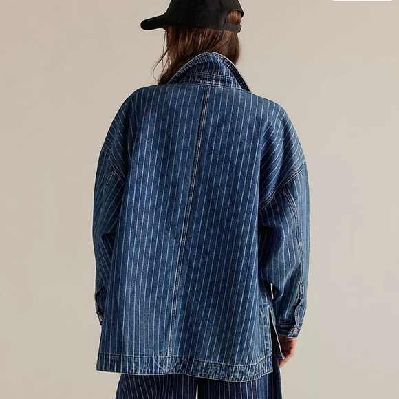 NWT Free People We The Free Madison City Pinstripe Denim Jacket Size Large - Picture 2 of 15